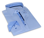 Levy // Cotton Knit-stretch Button-up Shirt With Contrast Details // Blue // Tailored Fit (fitted)