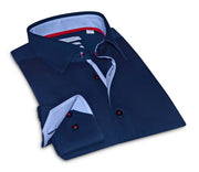 Paul // Cotton Knit-stretch Button-up Shirt With Contrast Details // Navy // Tailored Fit (fitted)