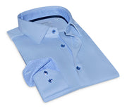 Joshua // Cotton Knit-stretch Button-up Shirt With Contrast Details // Blue // Tailored Fit (fitted)