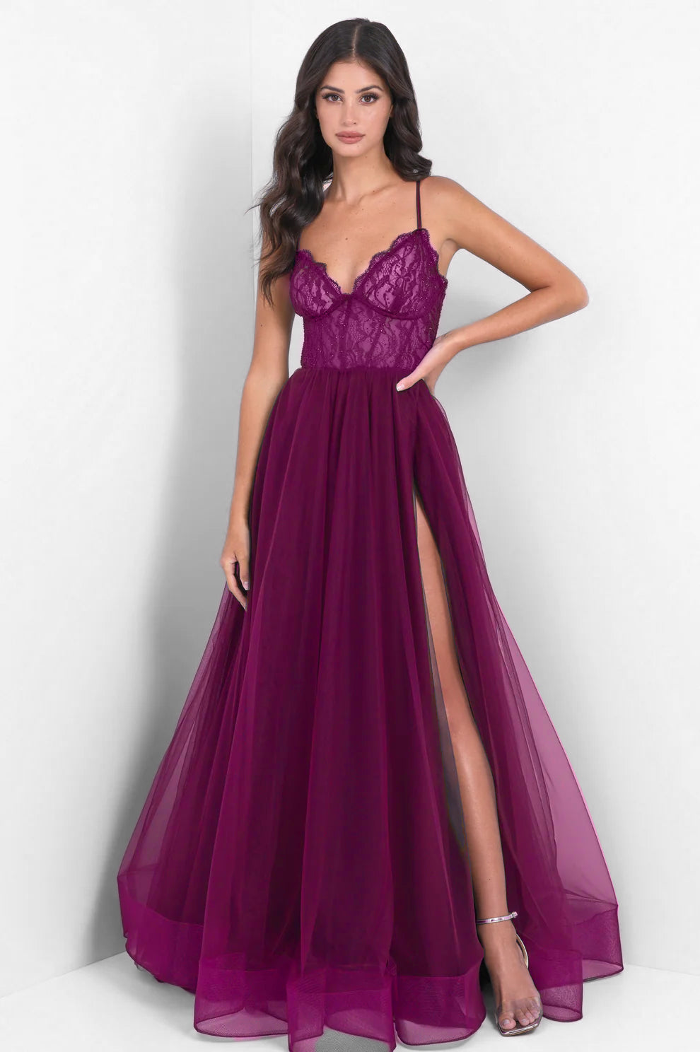 Dani Gown - Mulberry - Tulle A-line Lace Dress