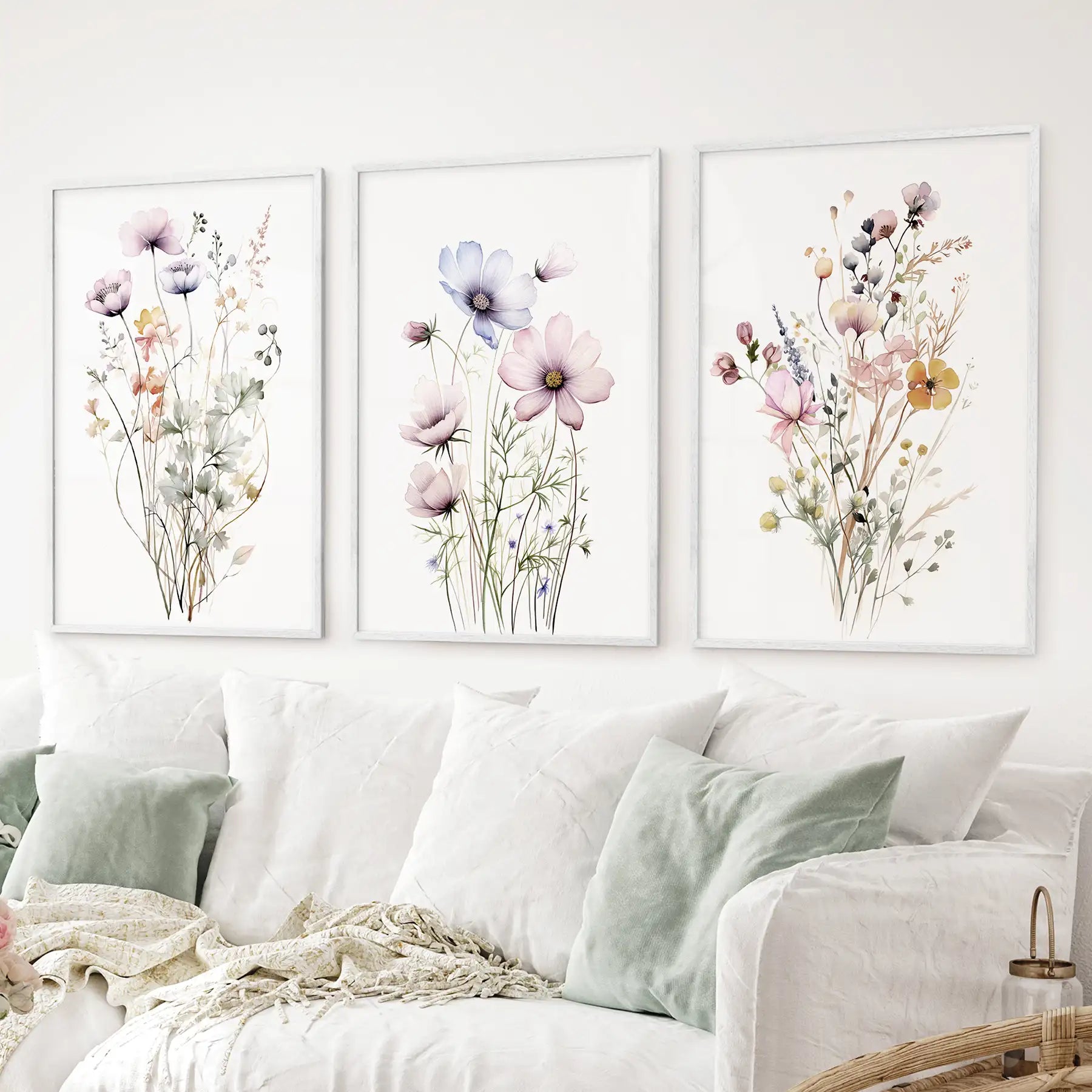 Watercolor Floral Wall Art (Set of 3 Botanical Prints)