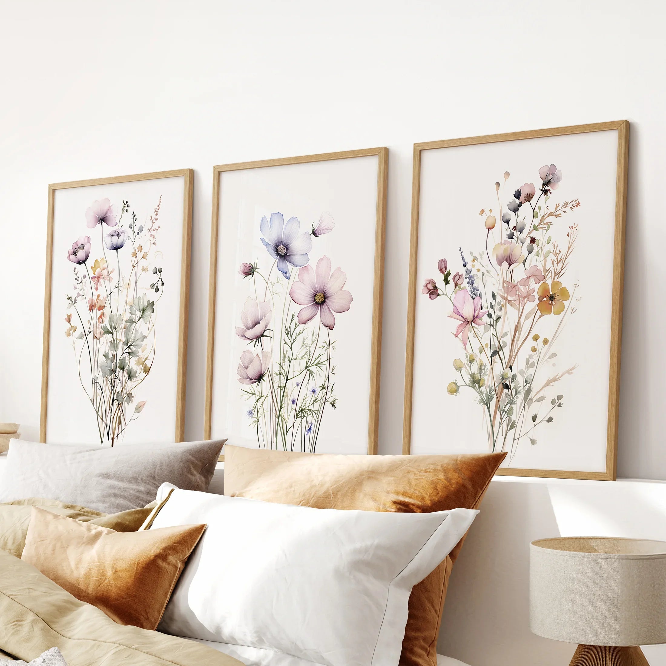 Watercolor Floral Wall Art (Set of 3 Botanical Prints)