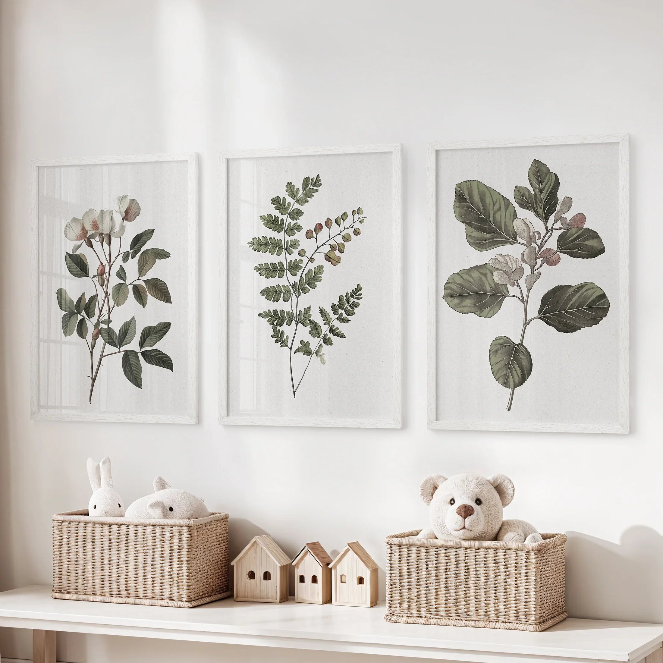 Three Minimalist Lithographic Plants Botanical Art Prints