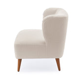 Boucle Accent Chair with Wing Back and Wood Legs
