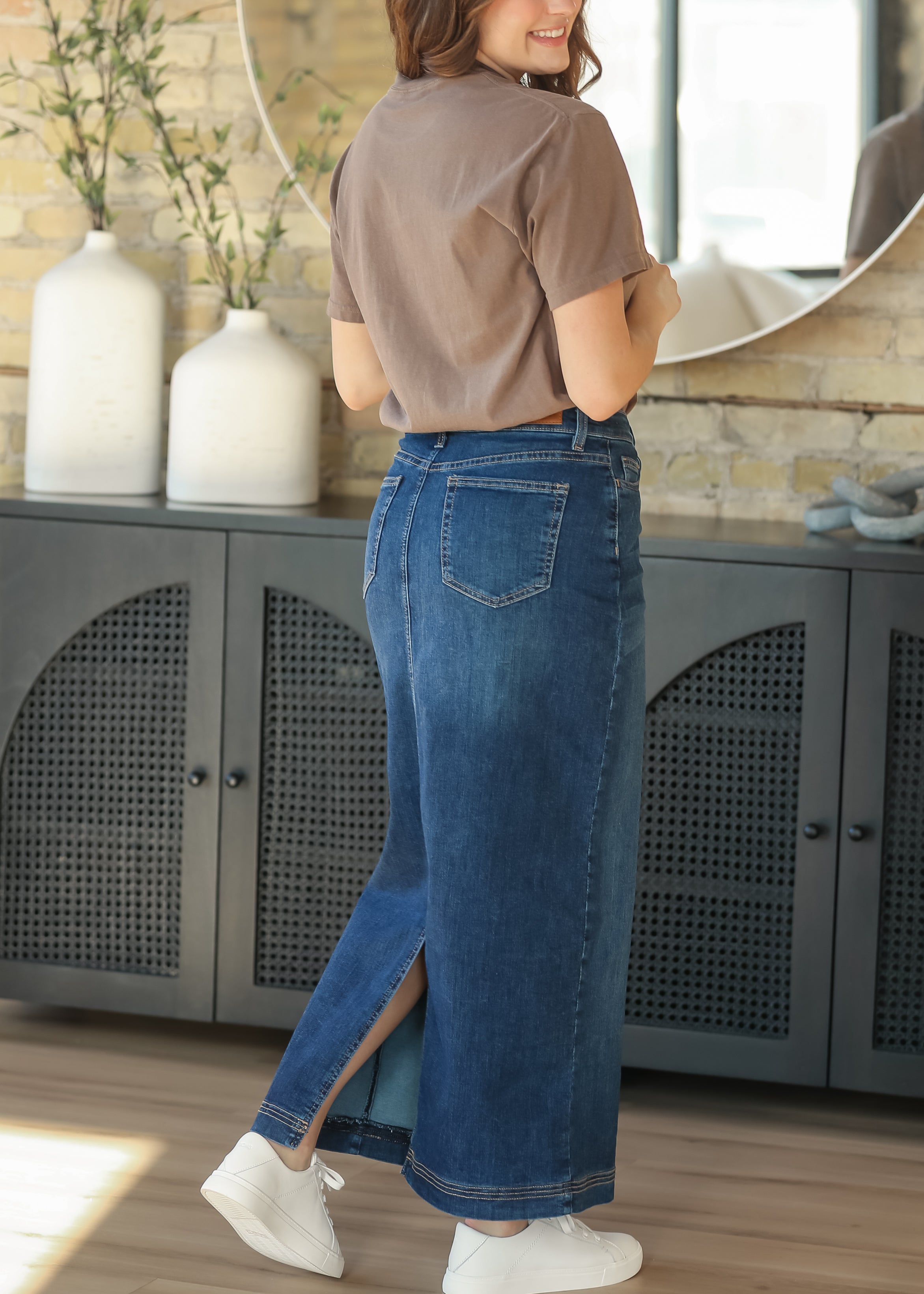 Bria Dark Wash Denim Maxi Skirt