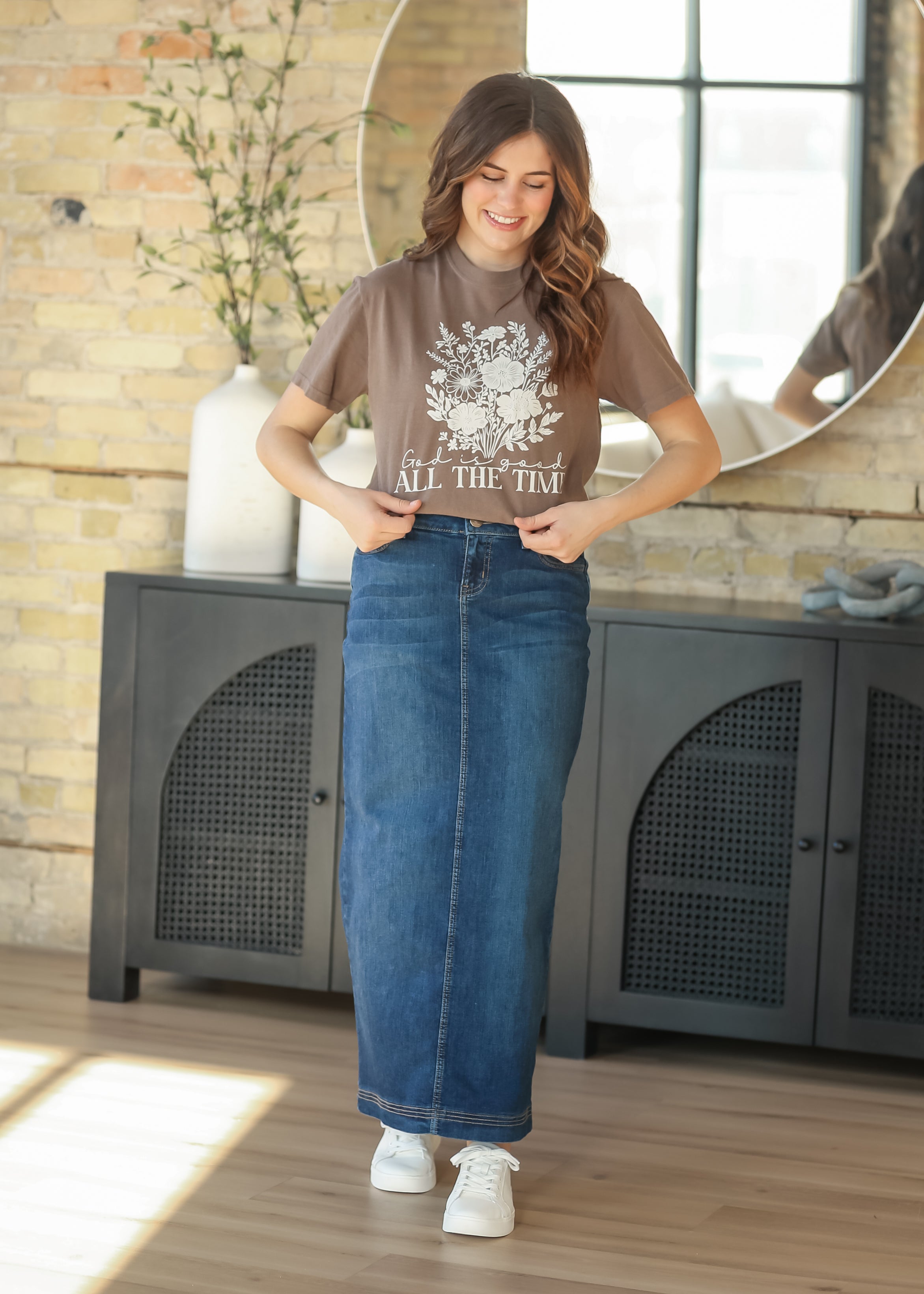 Bria Dark Wash Denim Maxi Skirt