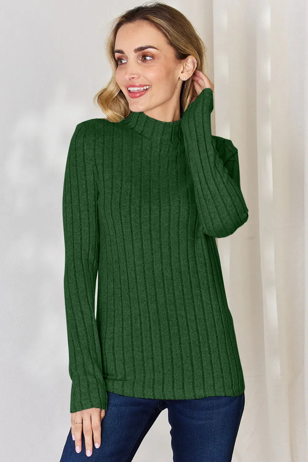 Basic Bae Full Size Ribbed Mock Neck Long Sleeve Knit Top | Includes Plus Size