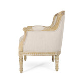 Becoming Upholstered Club Chair with Turned Leg and Carved Design