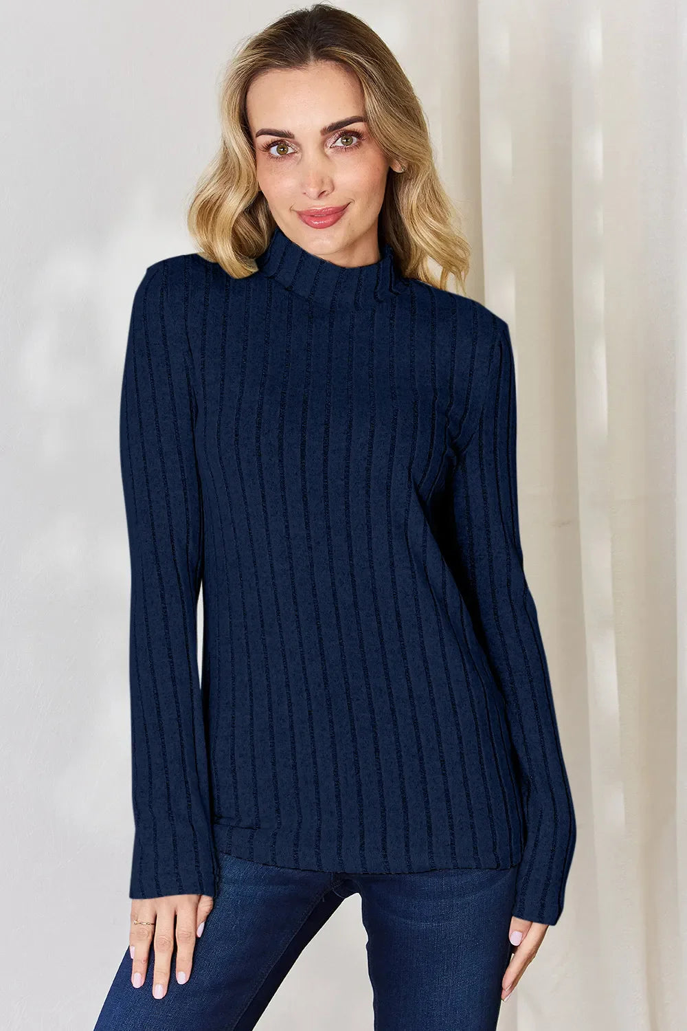 Basic Bae Full Size Ribbed Mock Neck Long Sleeve Knit Top | Includes Plus Size