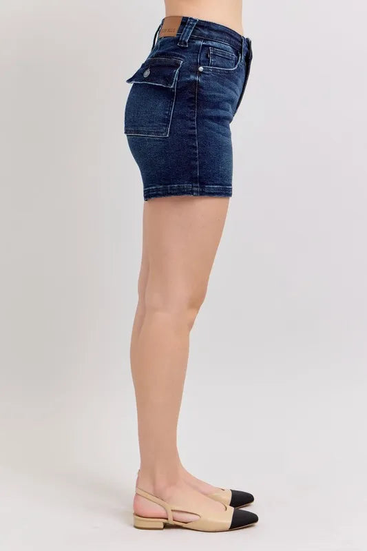 Judy Blue Full Size High Waist Back Flap Pocket Denim Shorts | Includes Plus Size