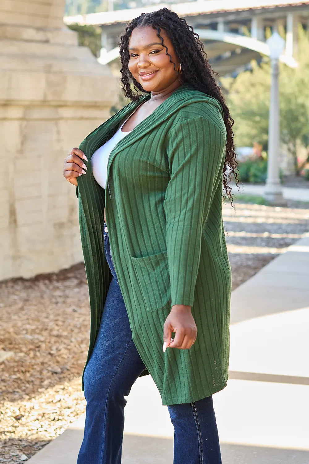Basic Bae Full Size Hooded Sweater Cardigan | Includes Plus Size