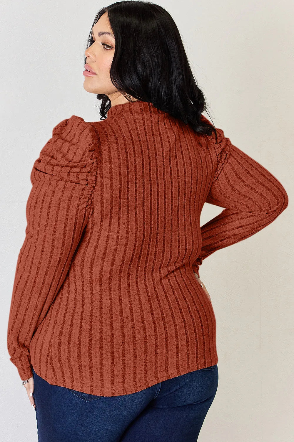 Basic Bae Full Size Ribbed Mock Neck Puff Sleeve T-shirt | Includes Plus Size