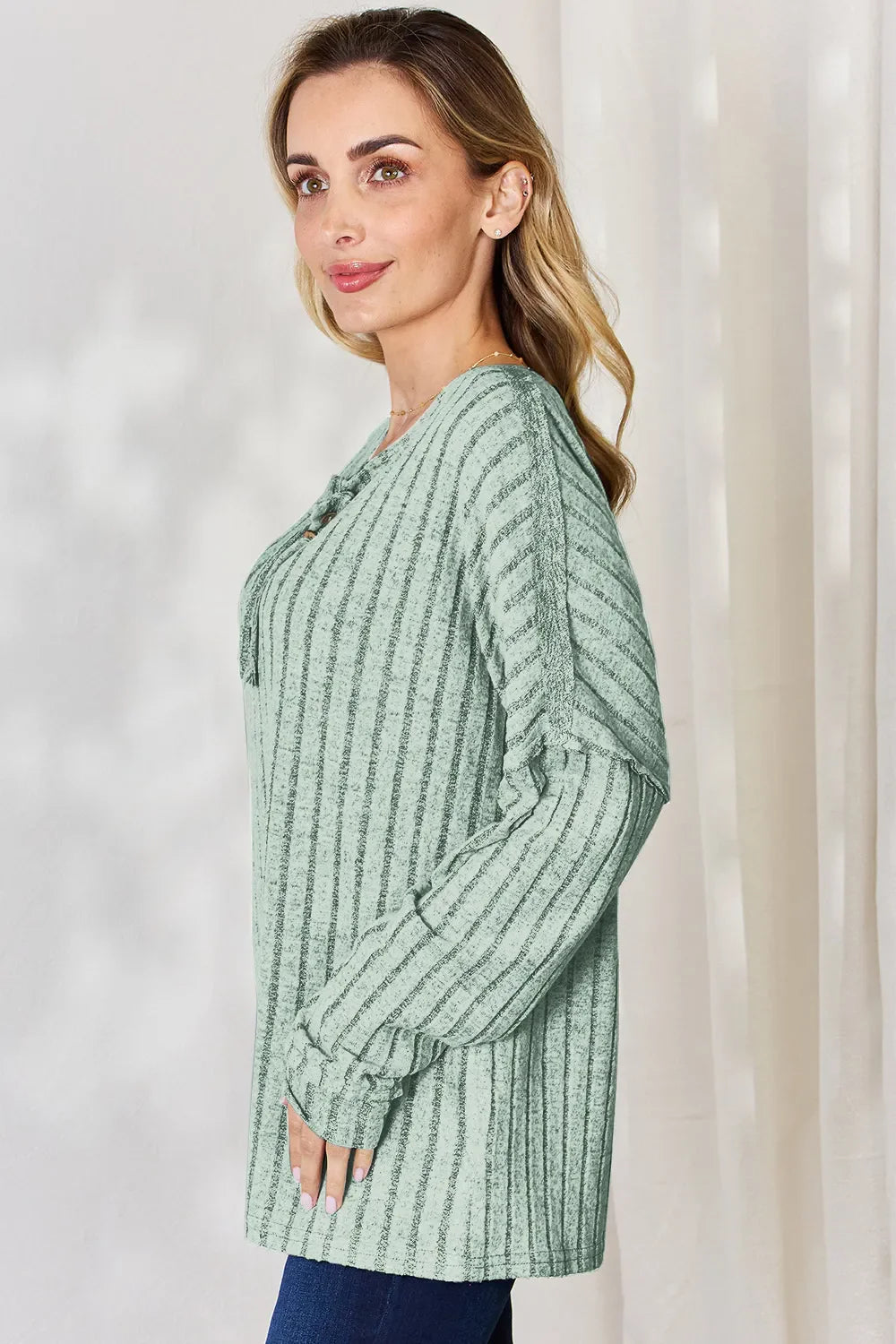 Basic Bae Full Size Ribbed Half Button Long Sleeve T-shirt