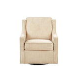 Upholstered Swivel Chair with Curved Armrest and Metal Base