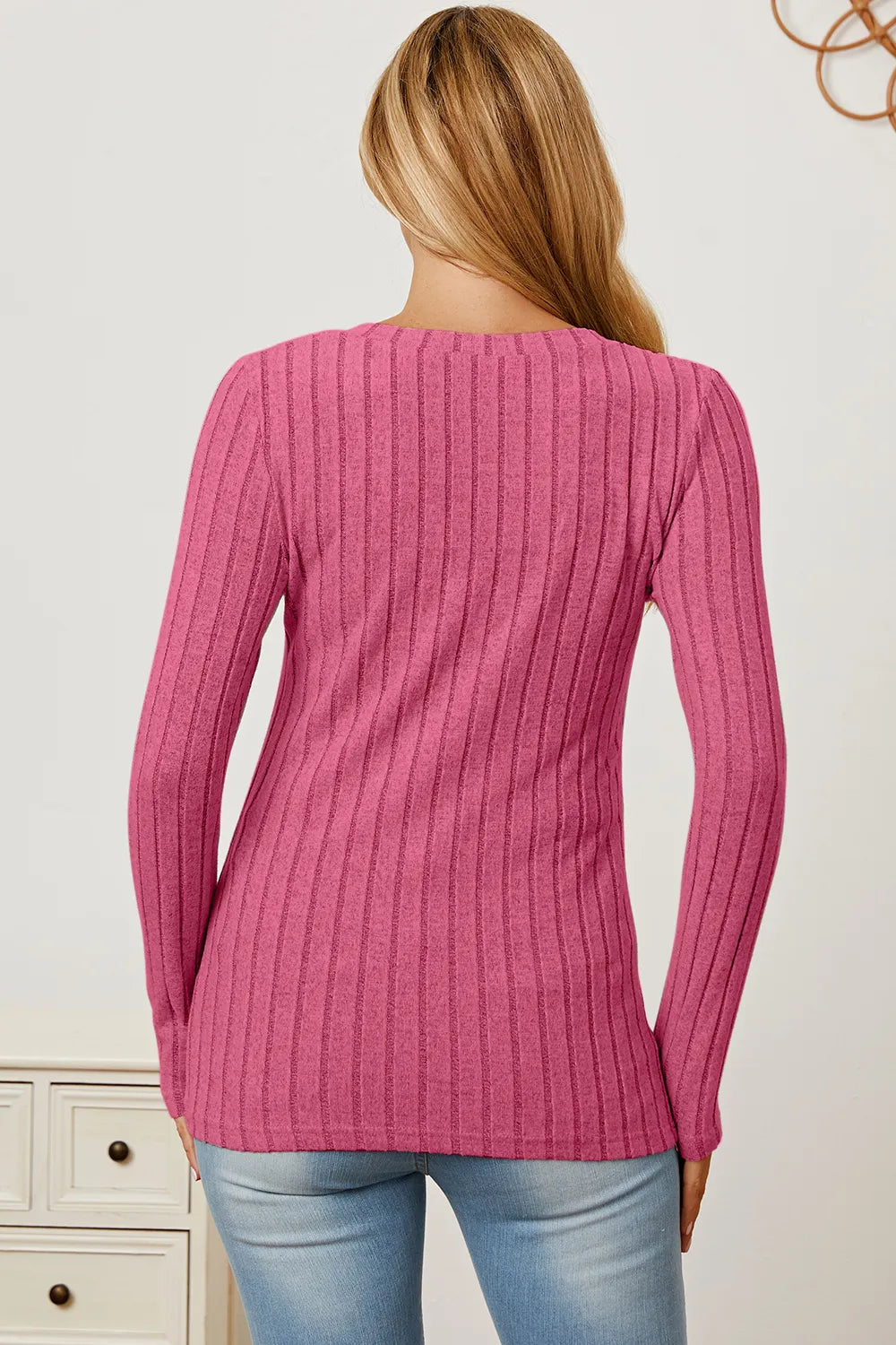 Basic Bae Full Size Ribbed V-neck Long Sleeve Knit Top | Includes Plus Size