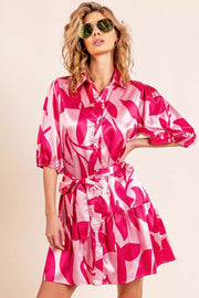 Bibi Leaf Pattern Collared Satin Dress