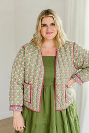 The Emily *reversible* Quilted Jacket In Pistachio Pink | Includes Plus Size