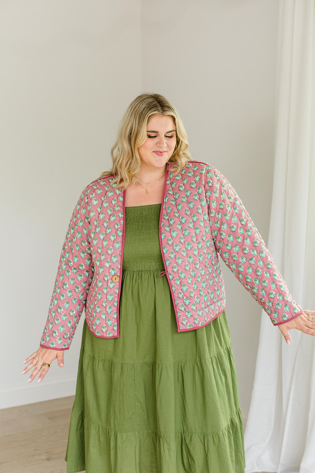 The Emily *reversible* Quilted Jacket In Pistachio Pink | Includes Plus Size