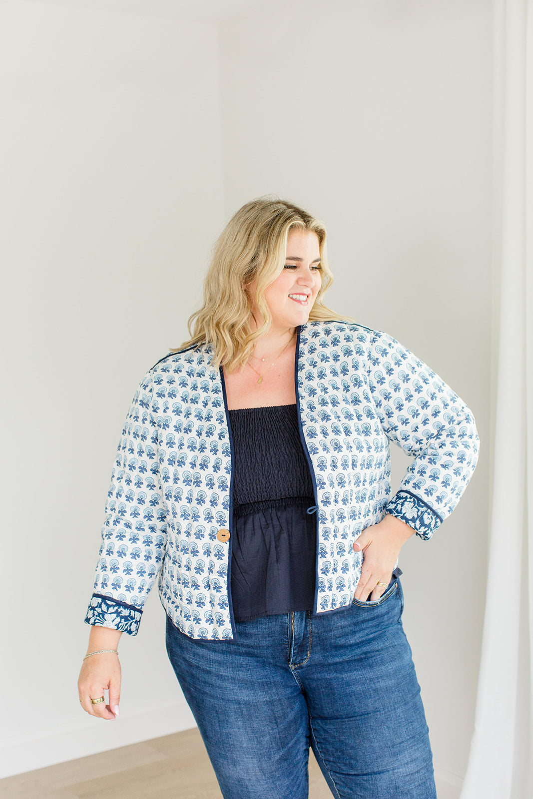 The Emily *reversible* Quilted Jacket In French Navy | Includes Plus Size