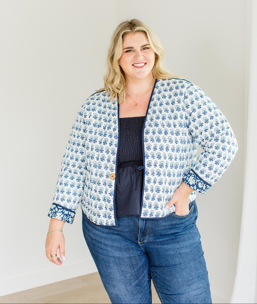 The Emily *reversible* Quilted Jacket In French Navy | Includes Plus Size