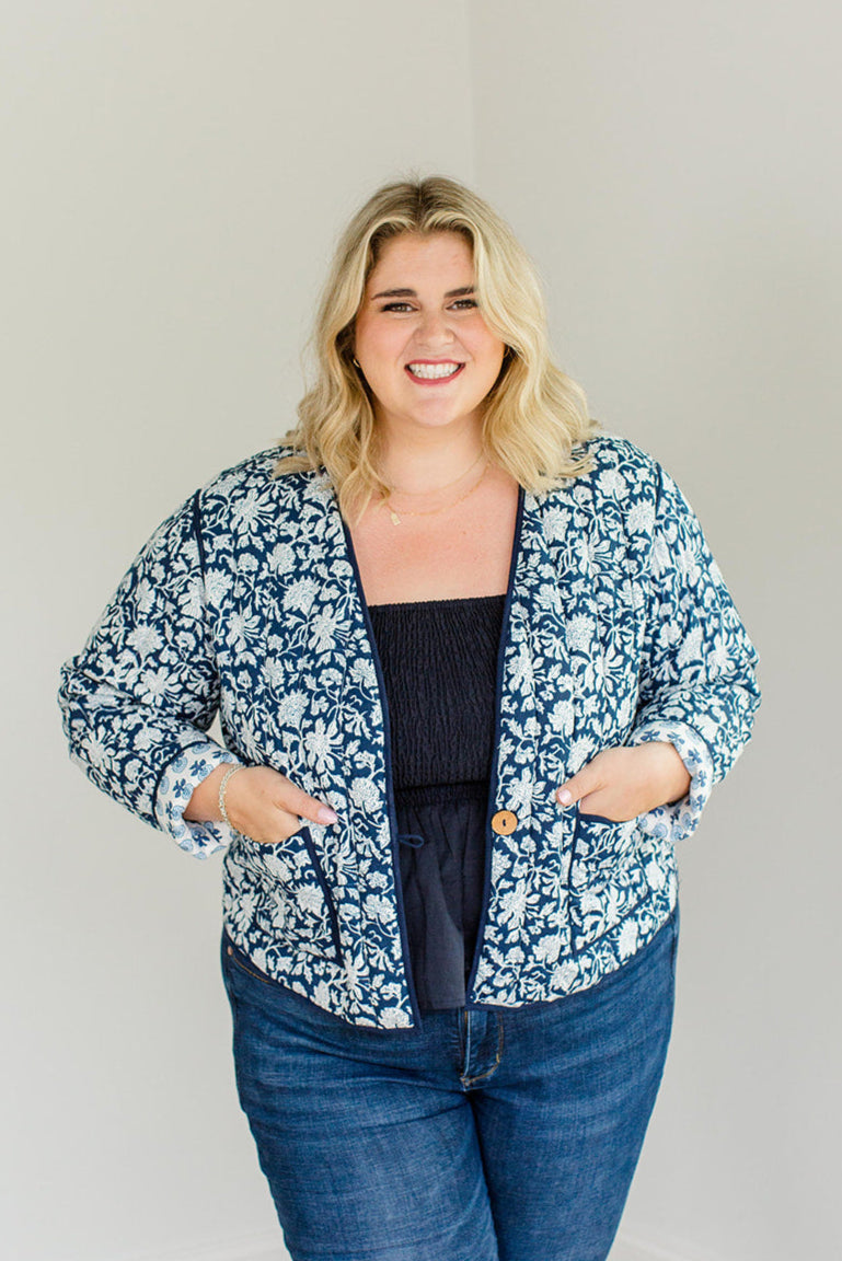The Emily *reversible* Quilted Jacket In French Navy | Includes Plus Size