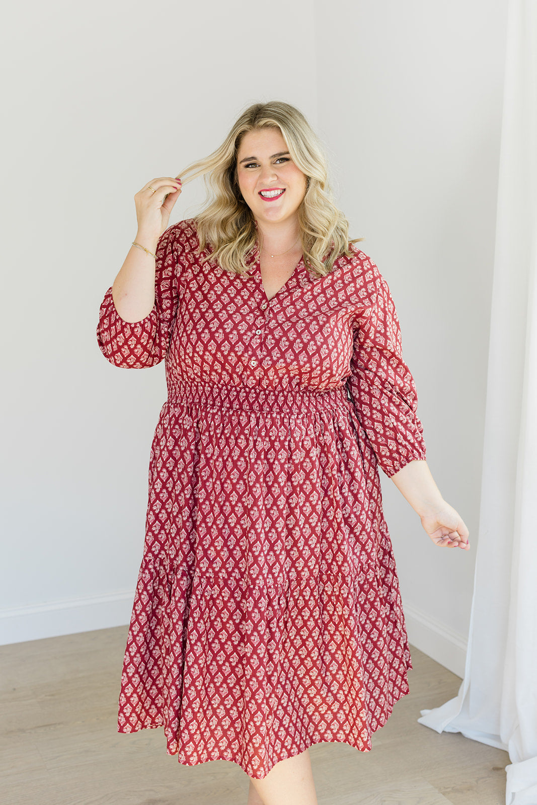 The Francesca Midi Dress In Spiced Merlot | Includes Plus Size