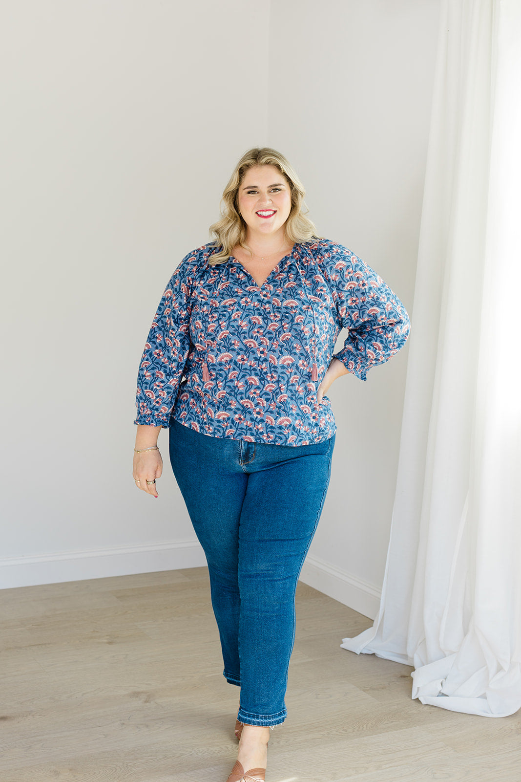 The Jess Top In Indigo Bloom | Includes Plus Size