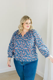 The Jess Top In Indigo Bloom | Includes Plus Size