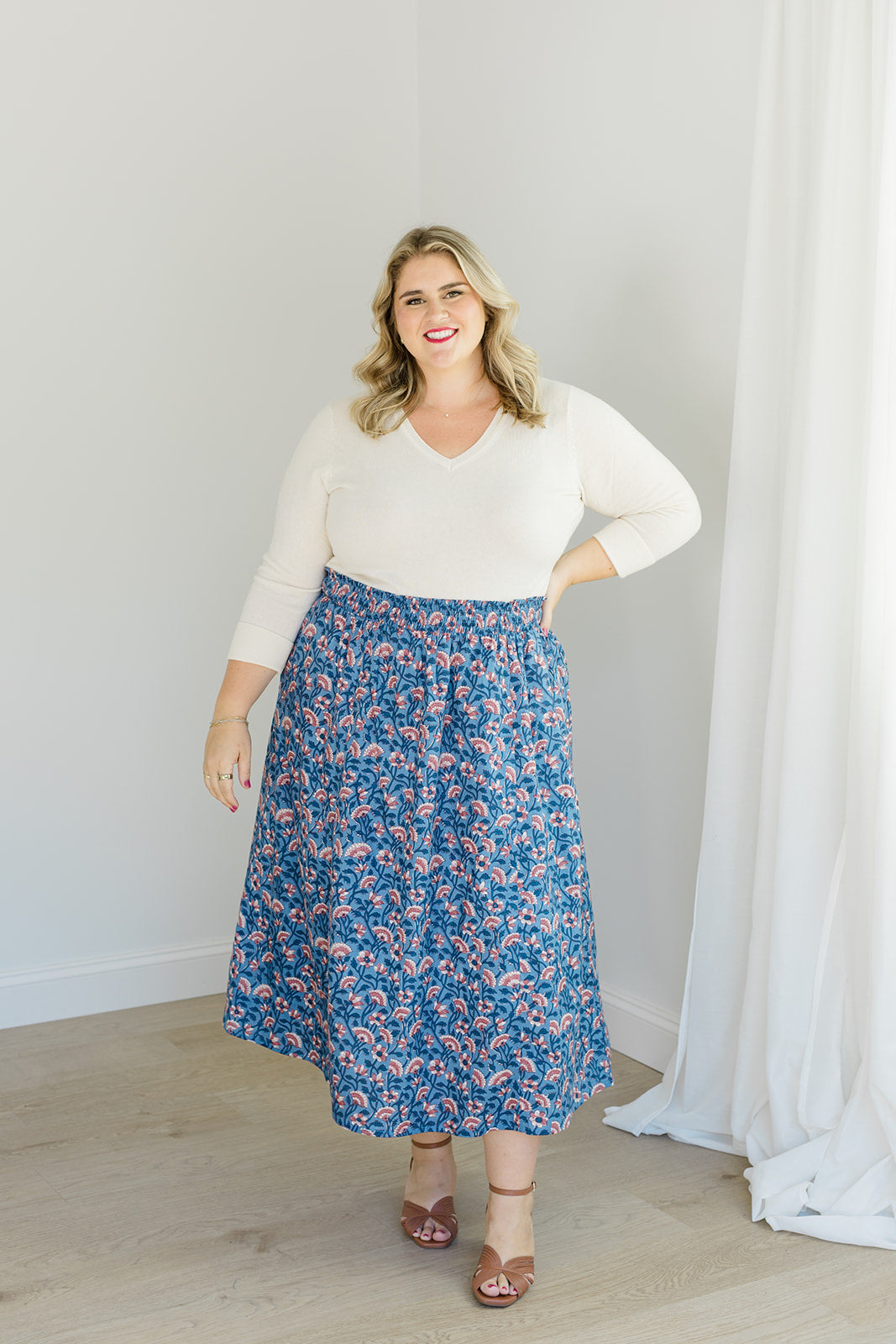 The Melissa Skirt In Indigo Bloom | Includes Plus Size