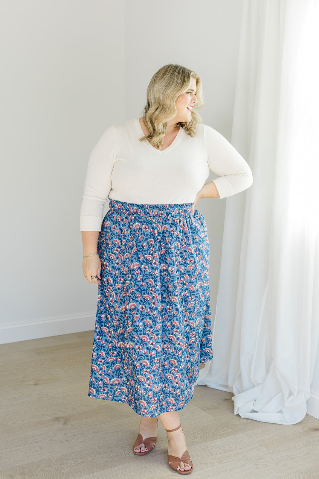 The Melissa Skirt In Indigo Bloom | Includes Plus Size