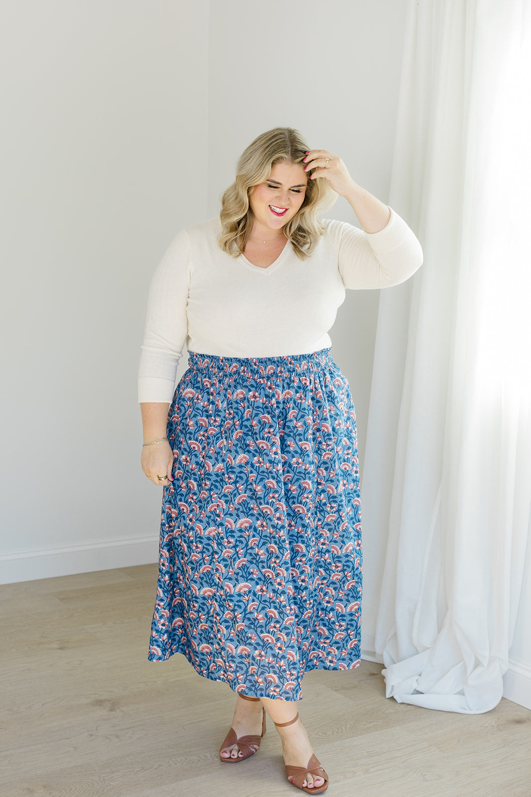 The Melissa Skirt In Indigo Bloom | Includes Plus Size