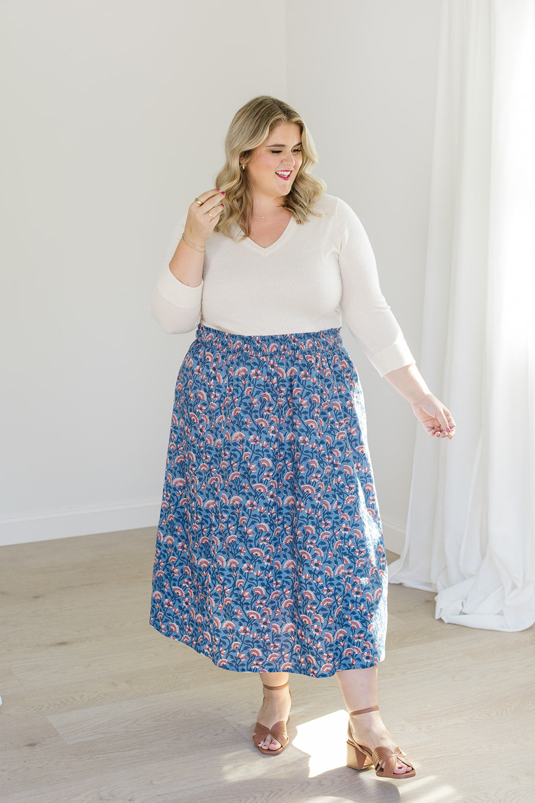 The Melissa Skirt In Indigo Bloom | Includes Plus Size