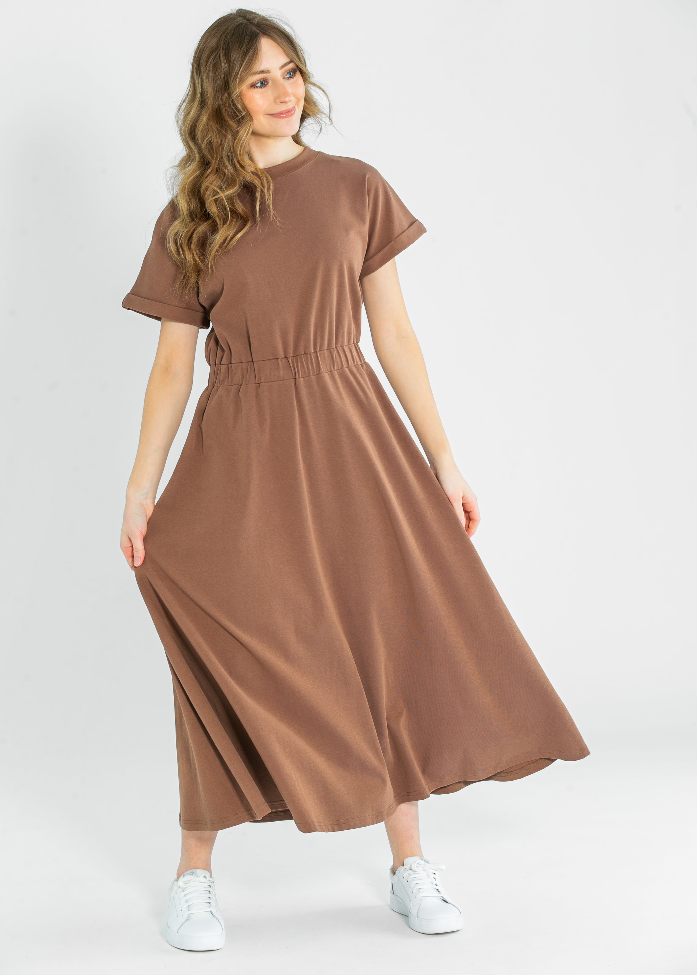 Casey Brown Cap Sleeve Midi Dress
