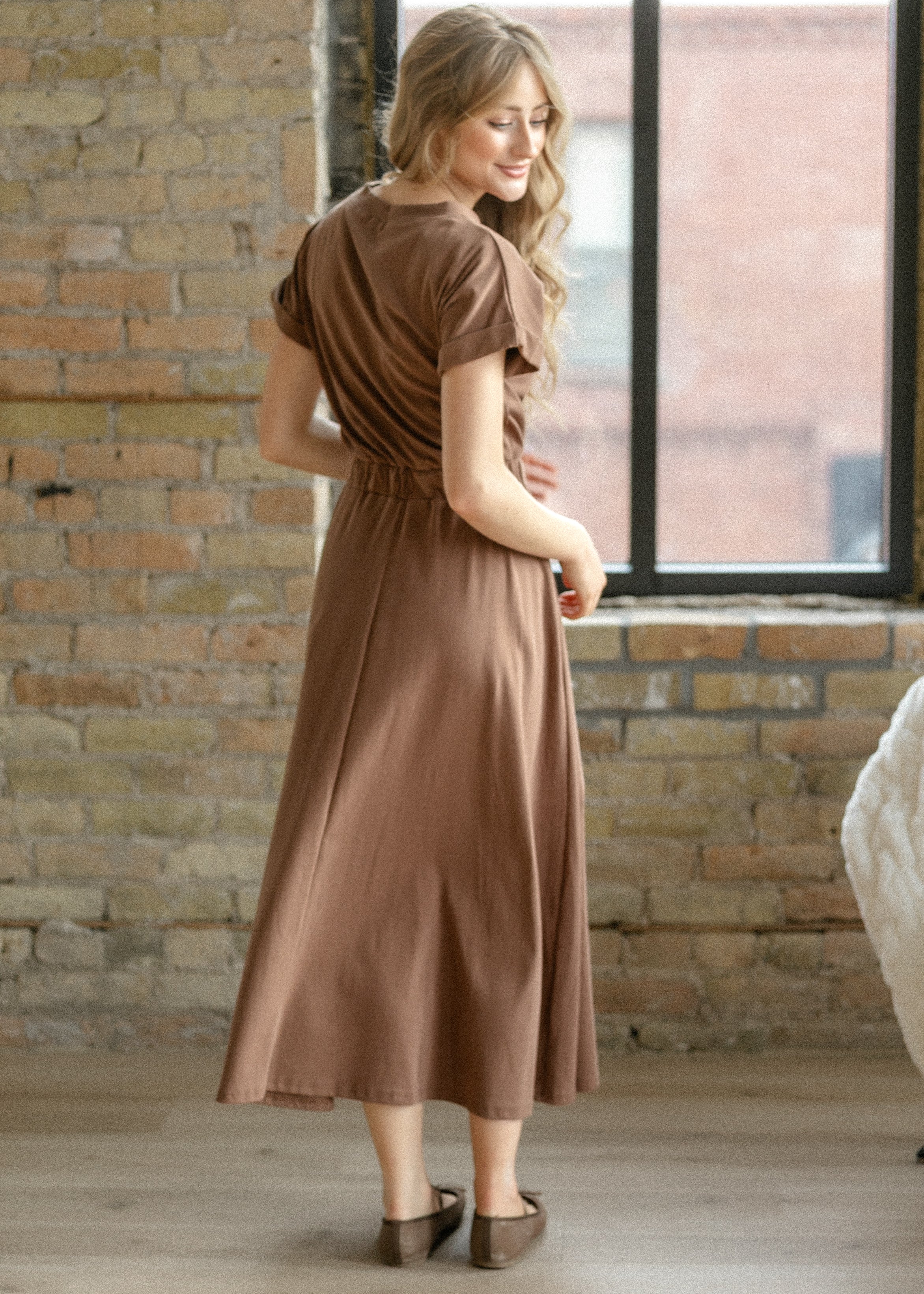 Casey Brown Cap Sleeve Midi Dress