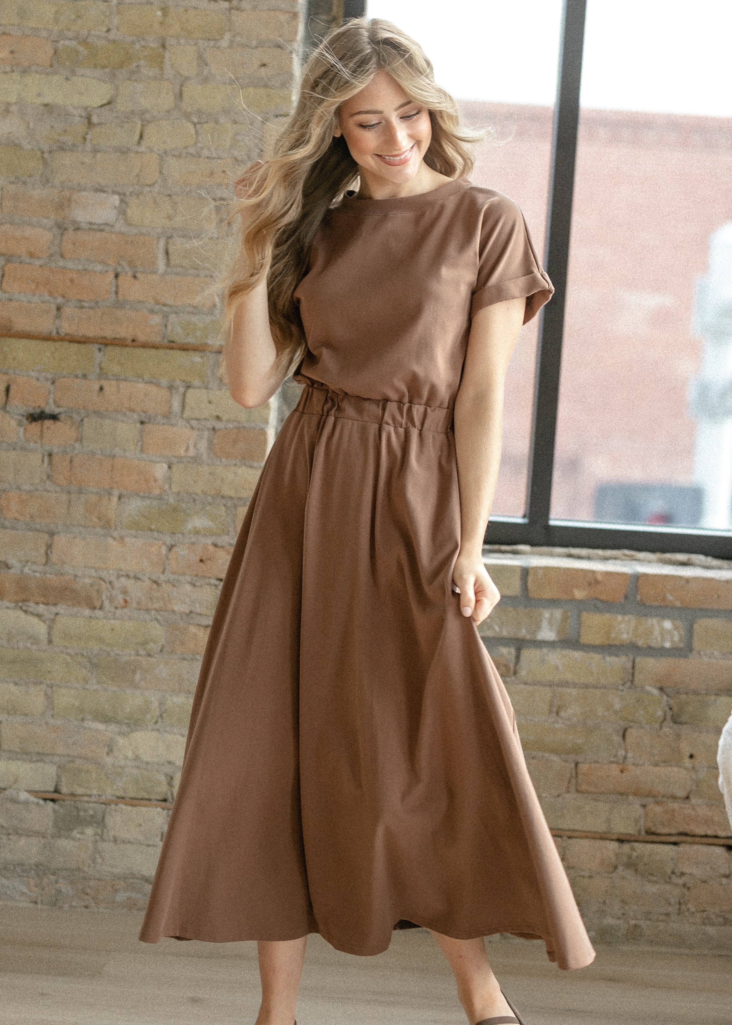 chocolate brown midi dress with sleeves SteinMart.com