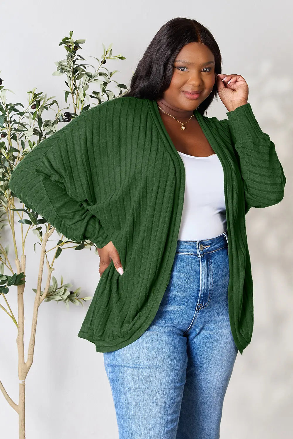 Basic Bae Full Size Ribbed Cocoon Cardigan | Includes Plus Size