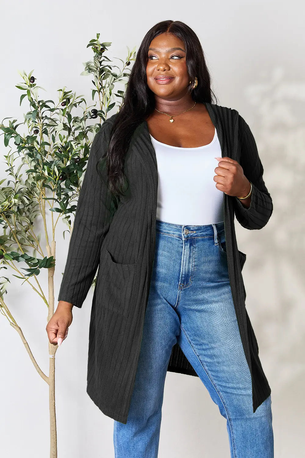 Basic Bae Full Size Hooded Sweater Cardigan | Includes Plus Size