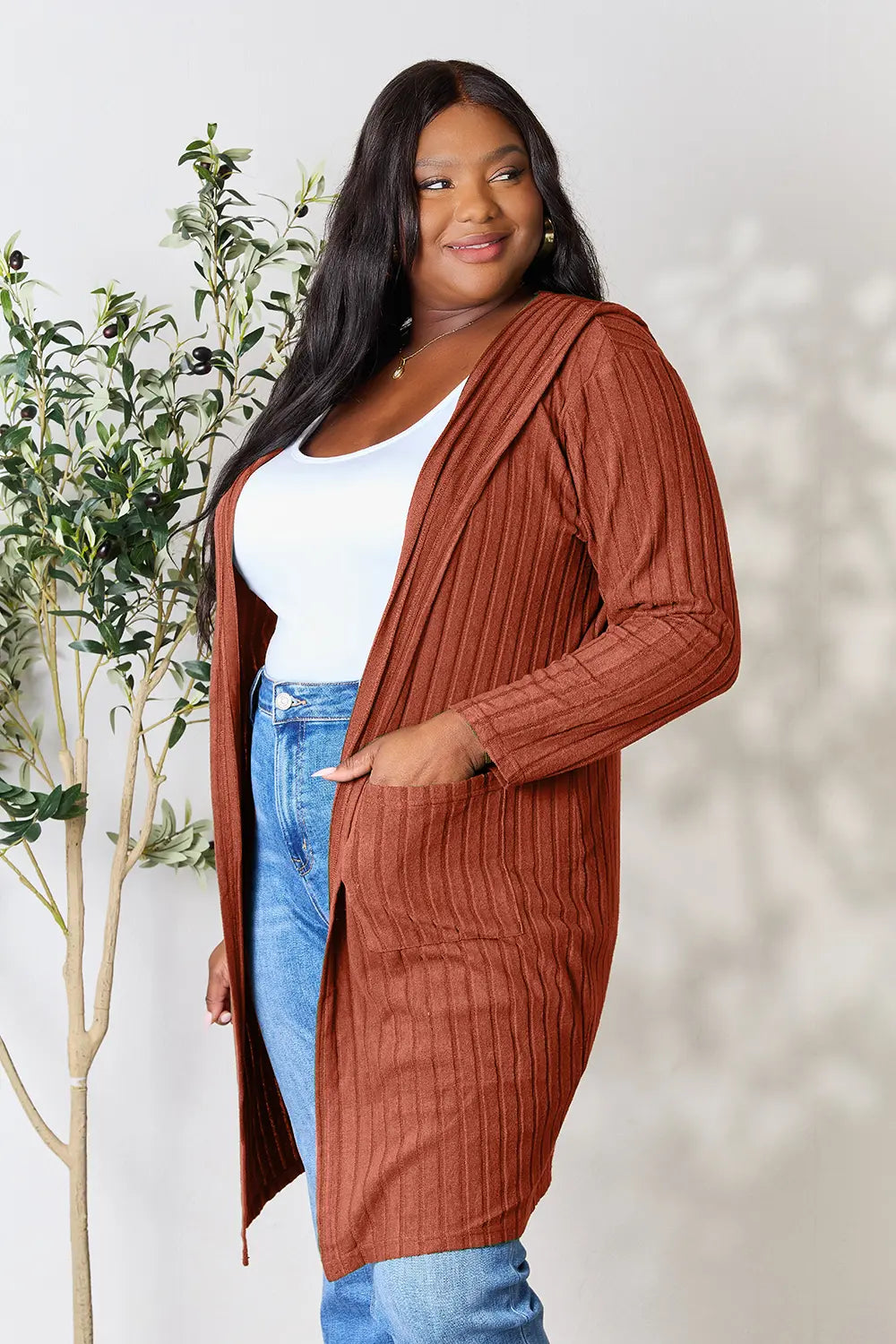 Basic Bae Full Size Hooded Sweater Cardigan | Includes Plus Size