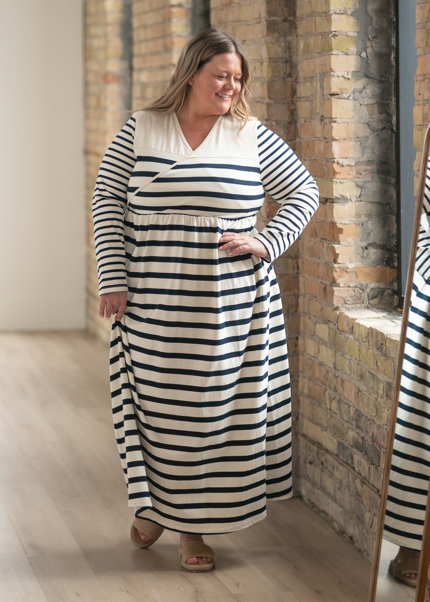 striped knit maxi dress Sand & Sky Stripe Knit Maxi Dress Comfortable Spring Maxi M