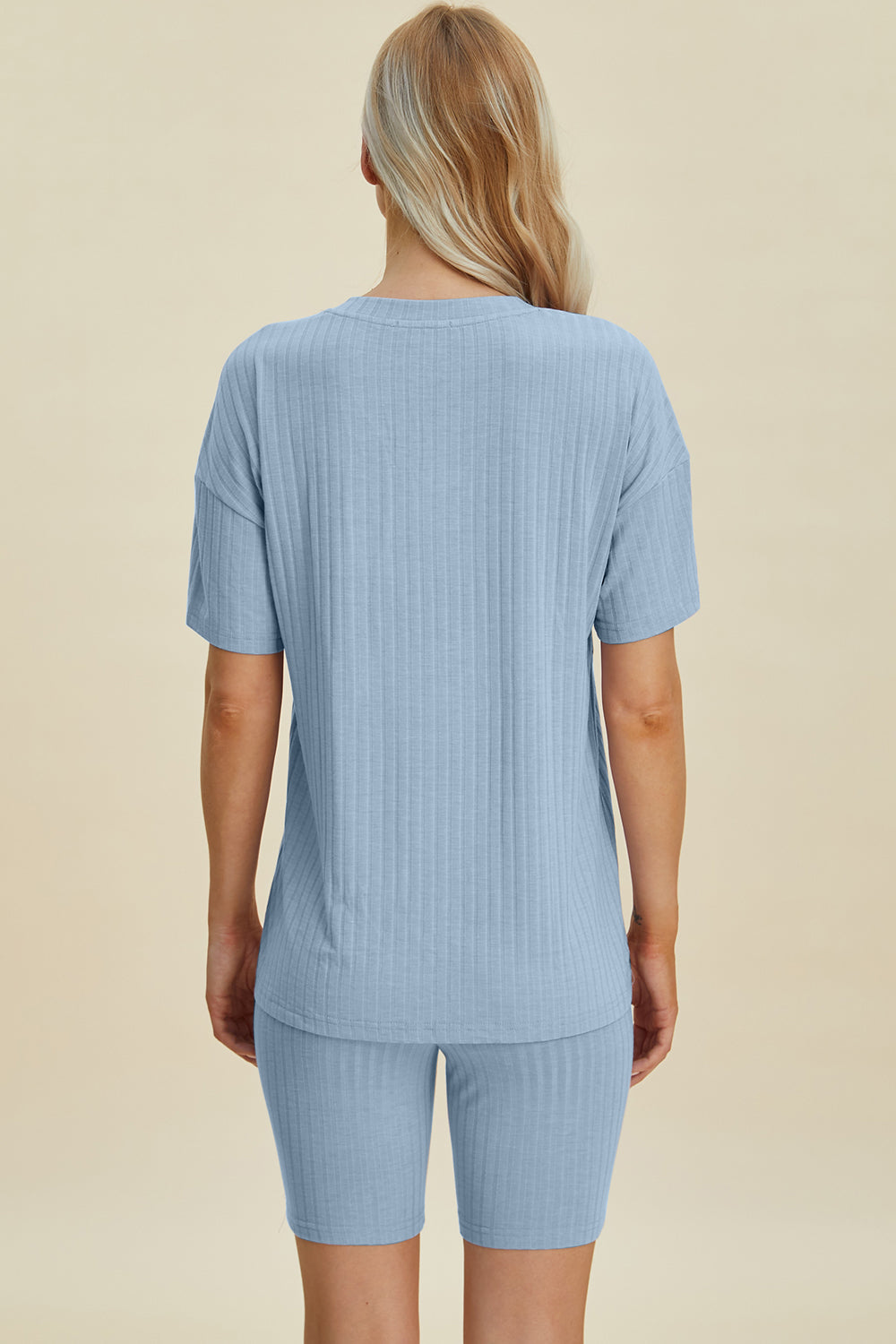 Basic Bae Full Size Ribbed V-neck Short Sleeve Top And Shorts Set