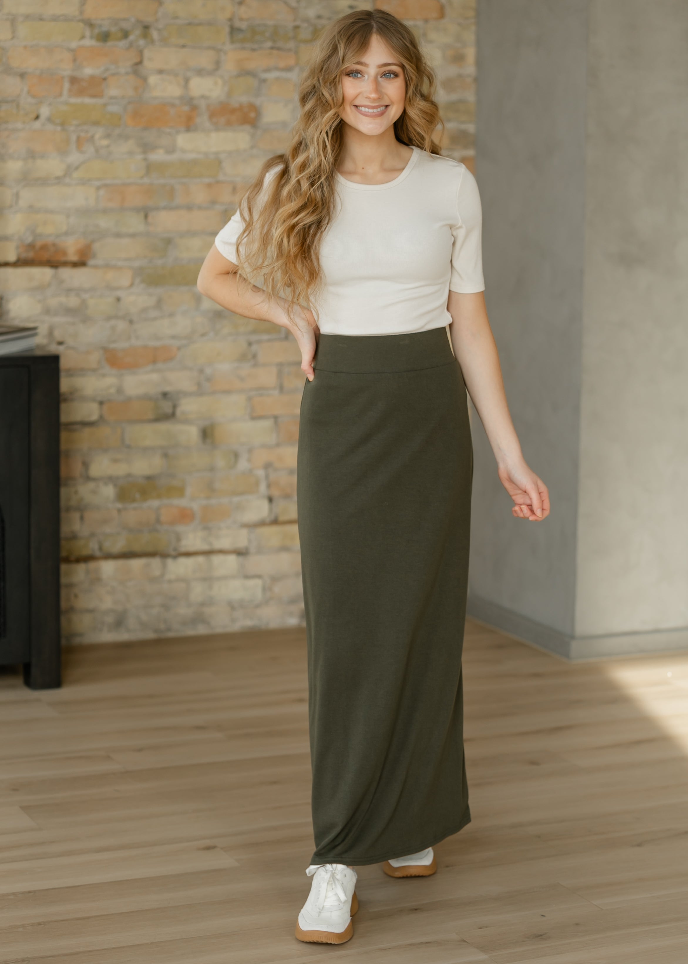 Clarise Olive Premium Knit Maxi Skirt