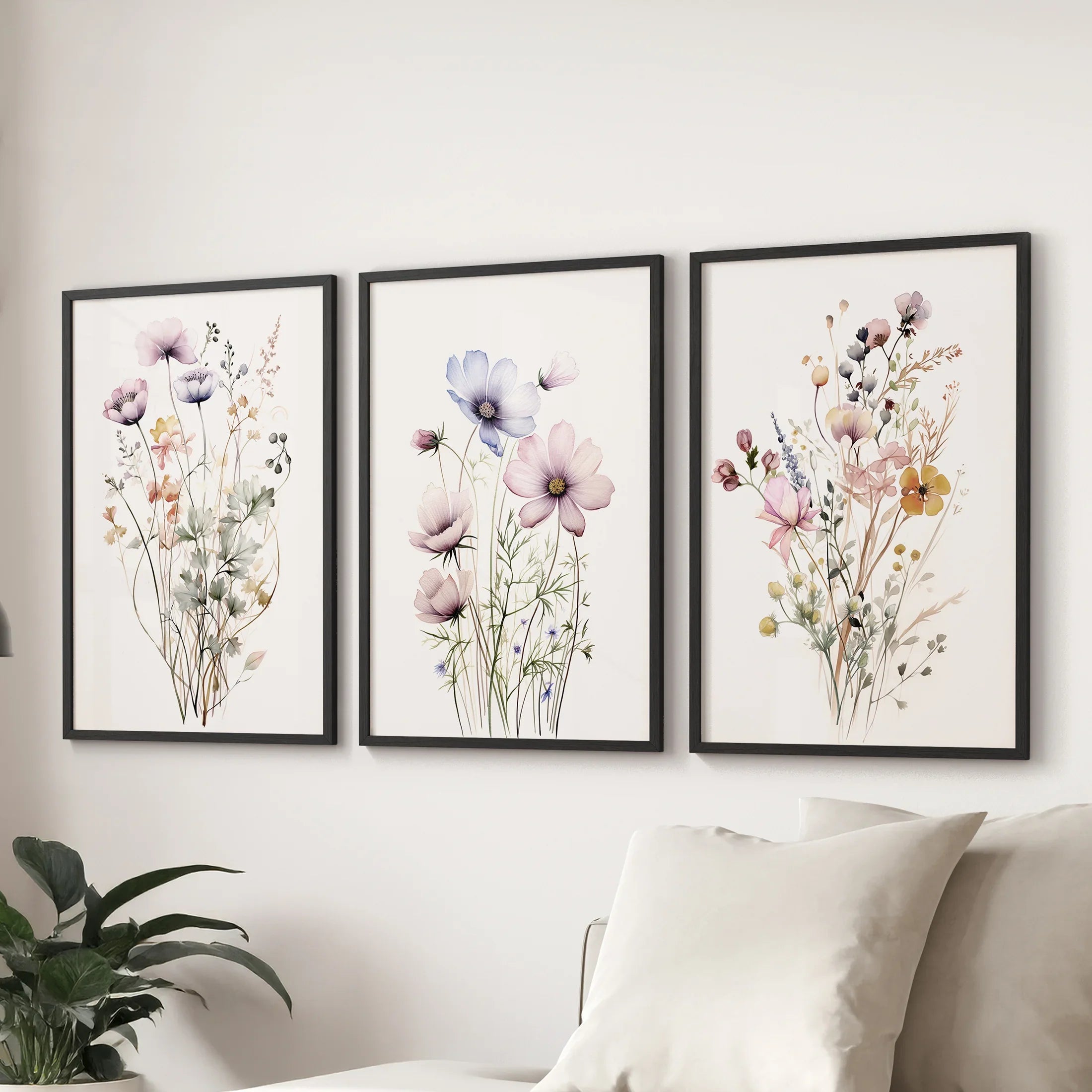 Watercolor Floral Wall Art (Set of 3 Botanical Prints)