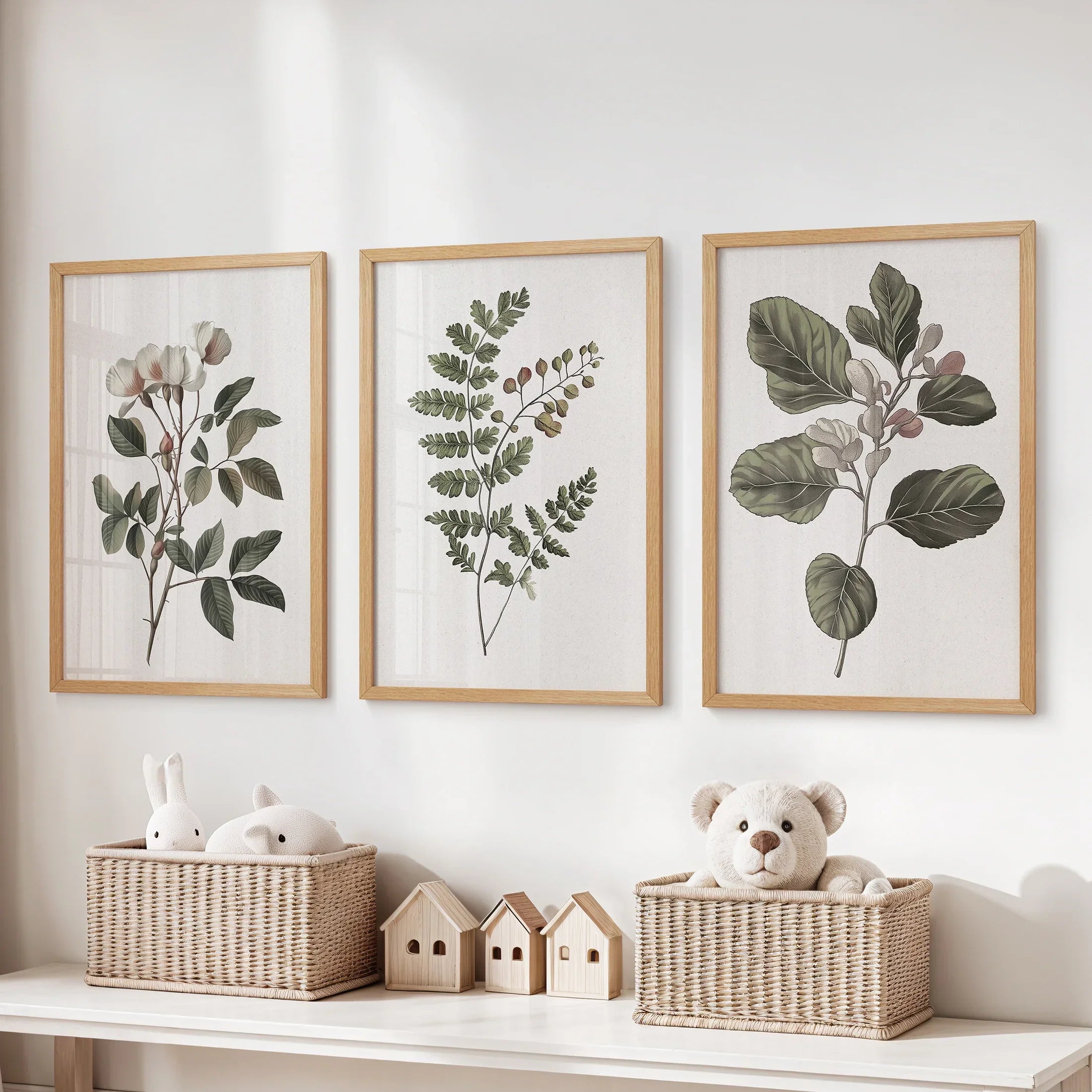 Three Minimalist Lithographic Plants Botanical Art Prints