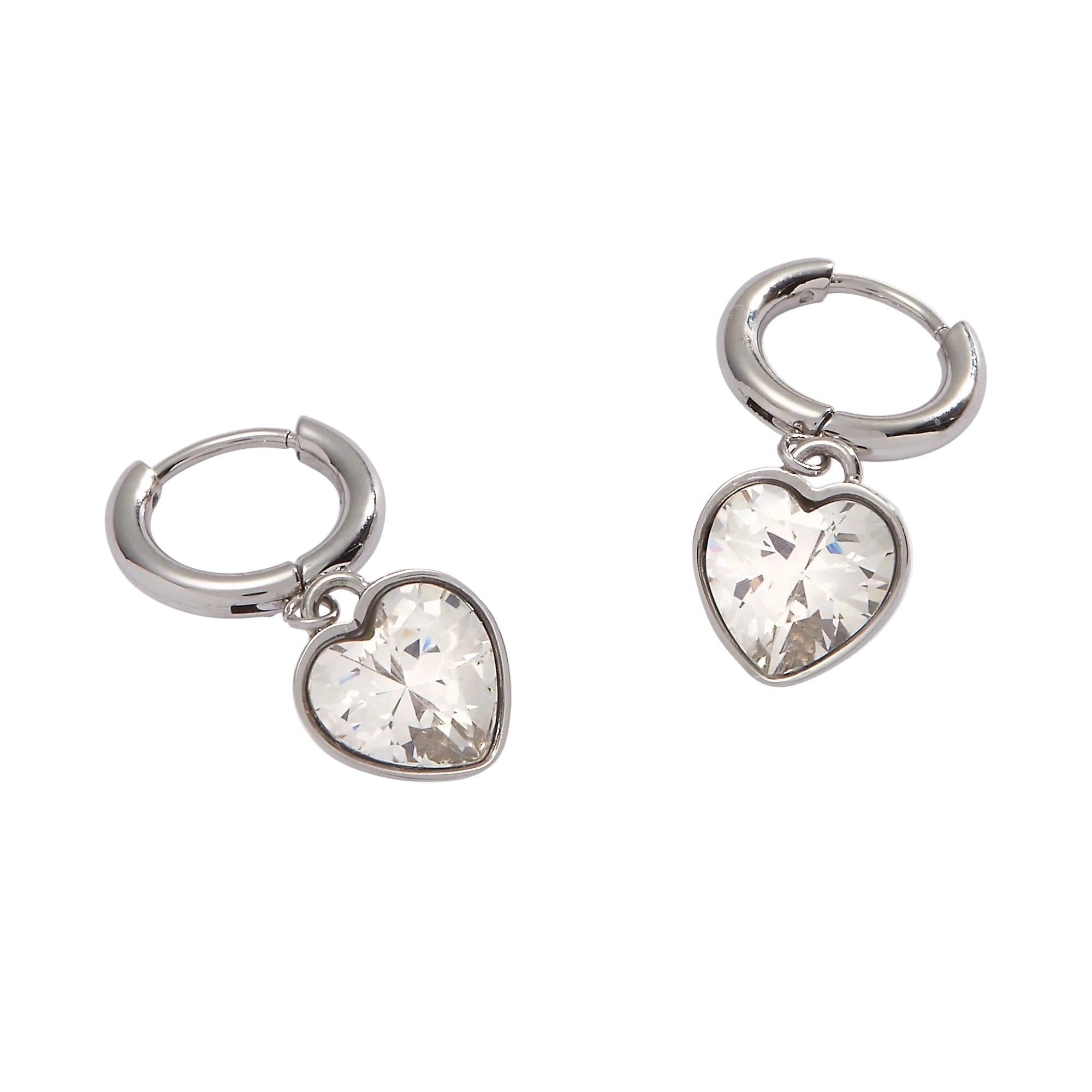 Crystal Heart Huggie Hoop Earrings