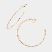 Crystal Rhinestone 3.3 Inch Hoop Clip On Earrings