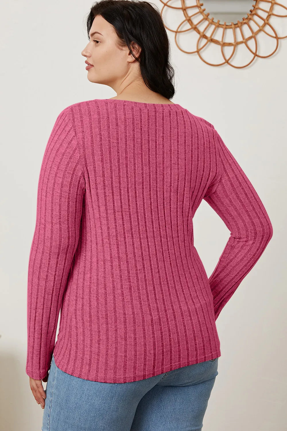 Basic Bae Full Size Ribbed V-neck Long Sleeve Knit Top | Includes Plus Size