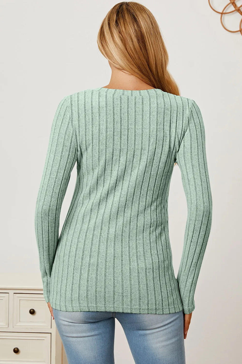 Basic Bae Full Size Ribbed V-neck Long Sleeve Knit Top | Includes Plus Size