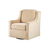 Upholstered Swivel Chair with Curved Armrest and Metal Base