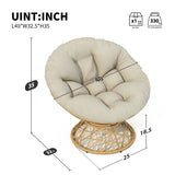 Papasan Wicker Chair with Fabric Cushion and 360 Degree Swivel