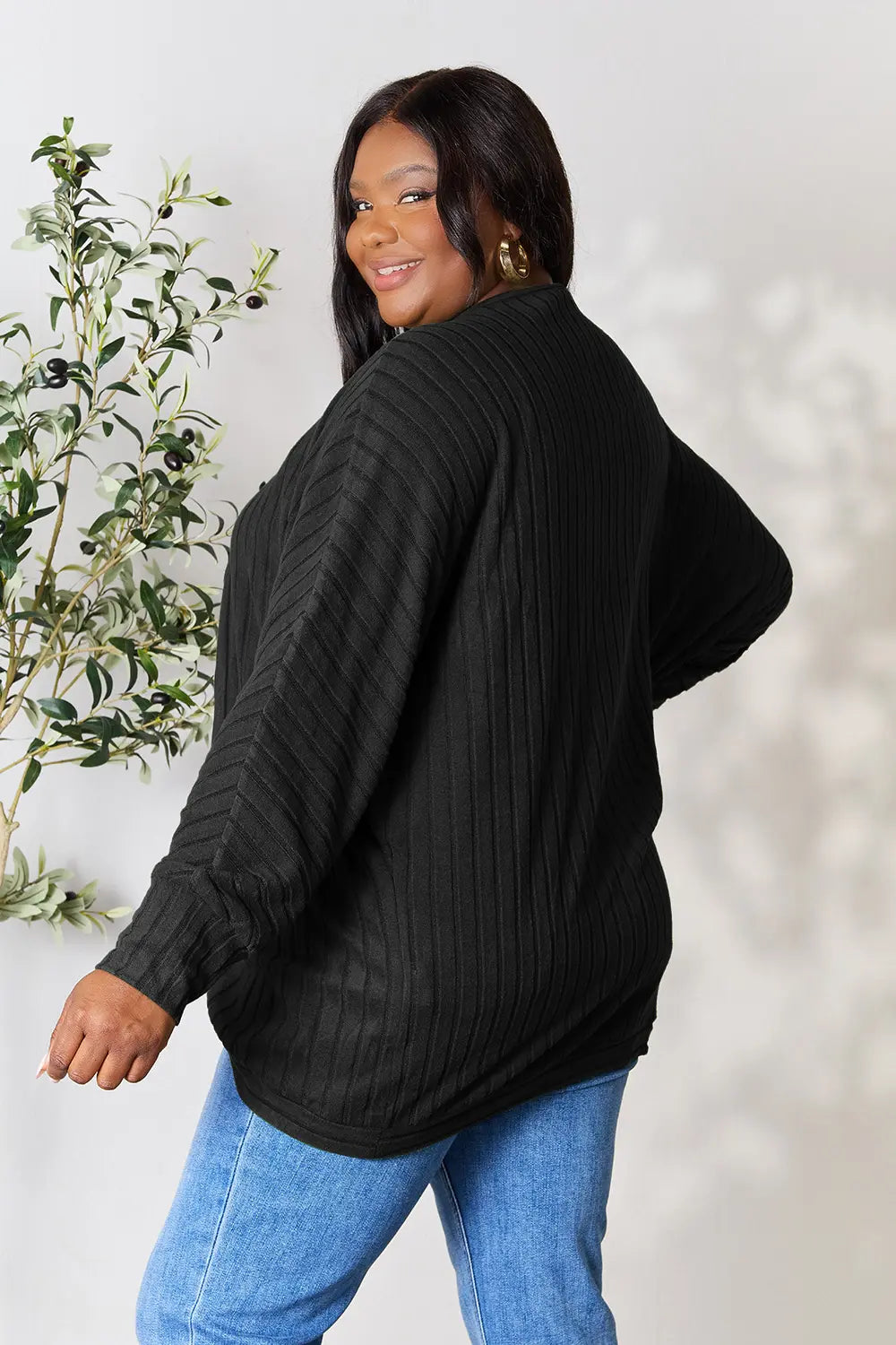 Basic Bae Full Size Ribbed Cocoon Cardigan | Includes Plus Size